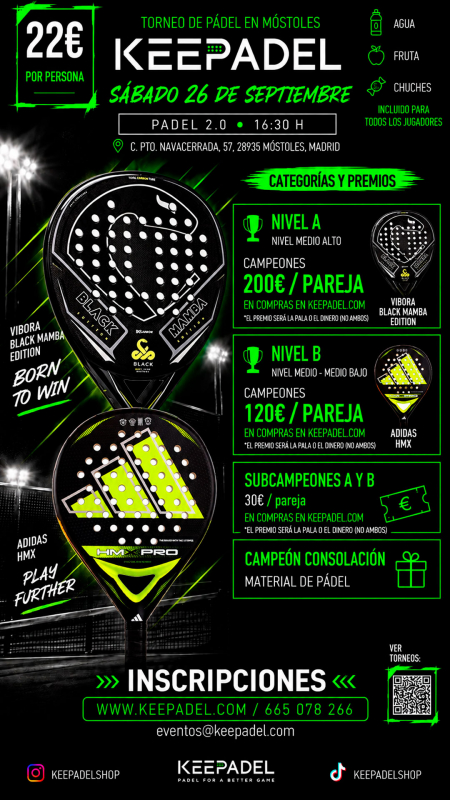 Apúntate a TORNEO KEEPADEL SÁBADO 26 SEPTIEMBRE & PADEL 2.0