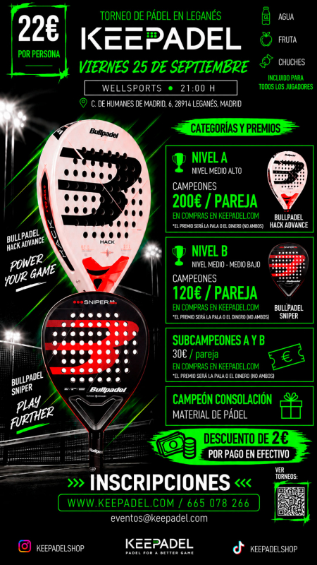Apúntate a TORNEO KEEPADEL VIERNES 25 SEPTIEMBRE & WELLSPORTS