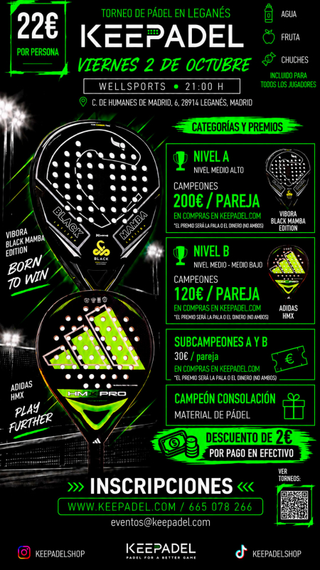Apúntate a TORNEO KEEPADEL VIERNES 2 OCTUBRE & WELLSPORTS