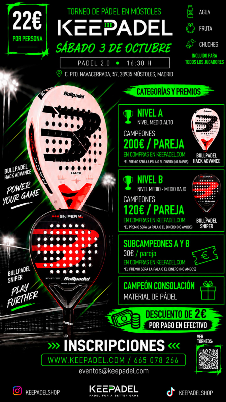 Apúntate a TORNEO KEEPADEL SÁBADO 3 OCTUBRE & PADEL 2.0