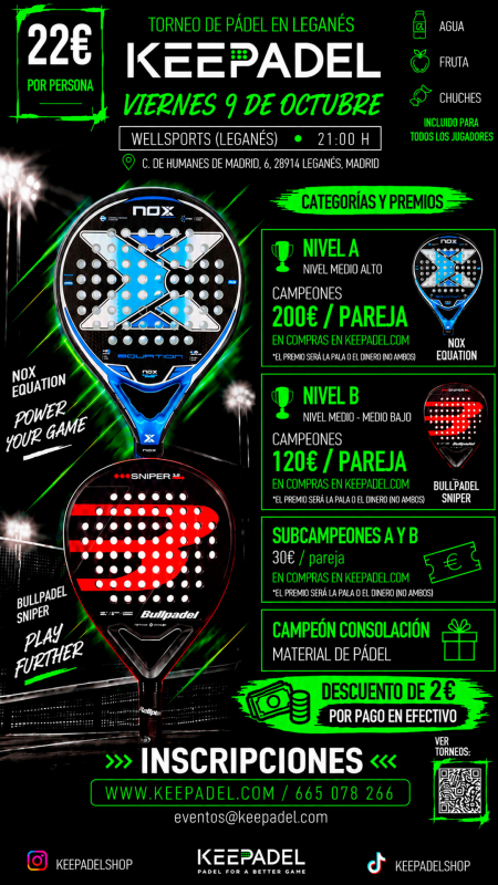 Apúntate a TORNEO KEEPADEL VIERNES 9 OCTUBRE & WELLSPORTS