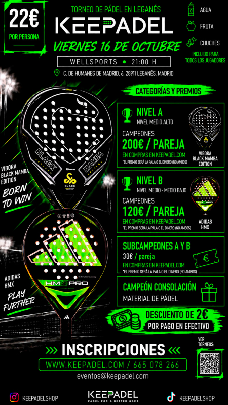 Apúntate a TORNEO KEEPADEL VIERNES 16 OCTUBRE & WELLSPORTS