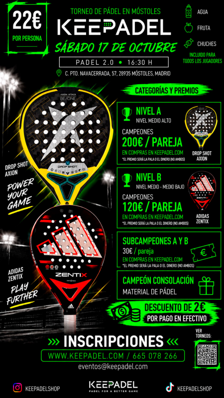 Apúntate a TORNEO KEEPADEL SÁBADO 17 OCTUBRE & PADEL 2.0
