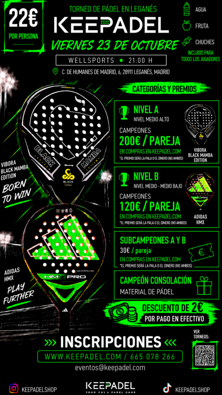 Apúntate a TORNEO KEEPADEL VIERNES 23 OCTUBRE & WELLSPORTS